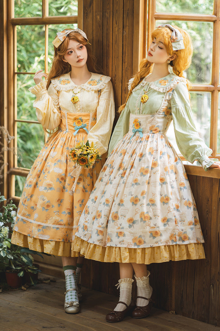 Apricot Sunflower Sleeveless Floral Bow Elegant Uplift Jsk