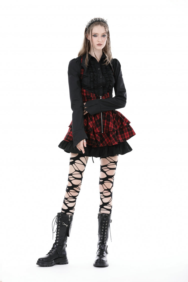 Ruffled Gothic Blouse with Turn-Down Collar