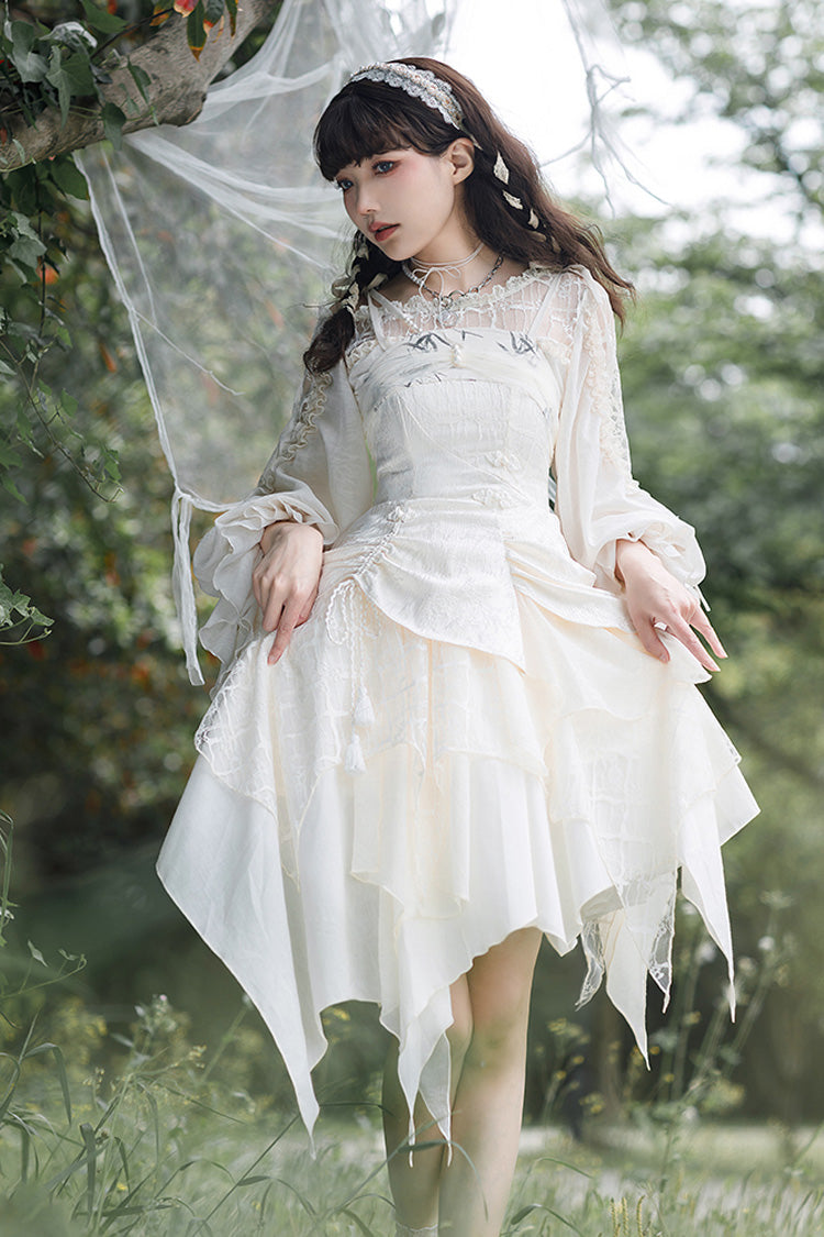 Ivory Layered Bow Accent Princess-Style Irregular Jumper