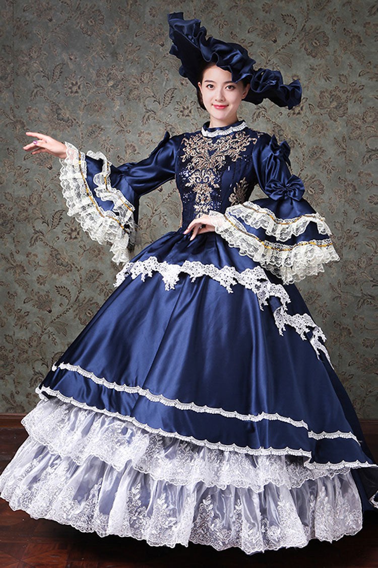 Lace Embroidery Victorian Gown - Multi-Layer Trumpet Sleeves