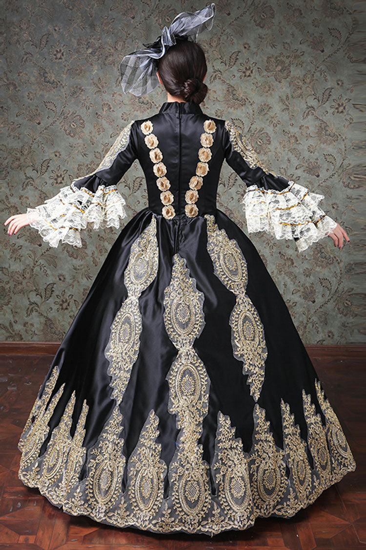 Victorian Lace Dress with Bell Sleeves and Floral Embroidery - Altfashion Shop