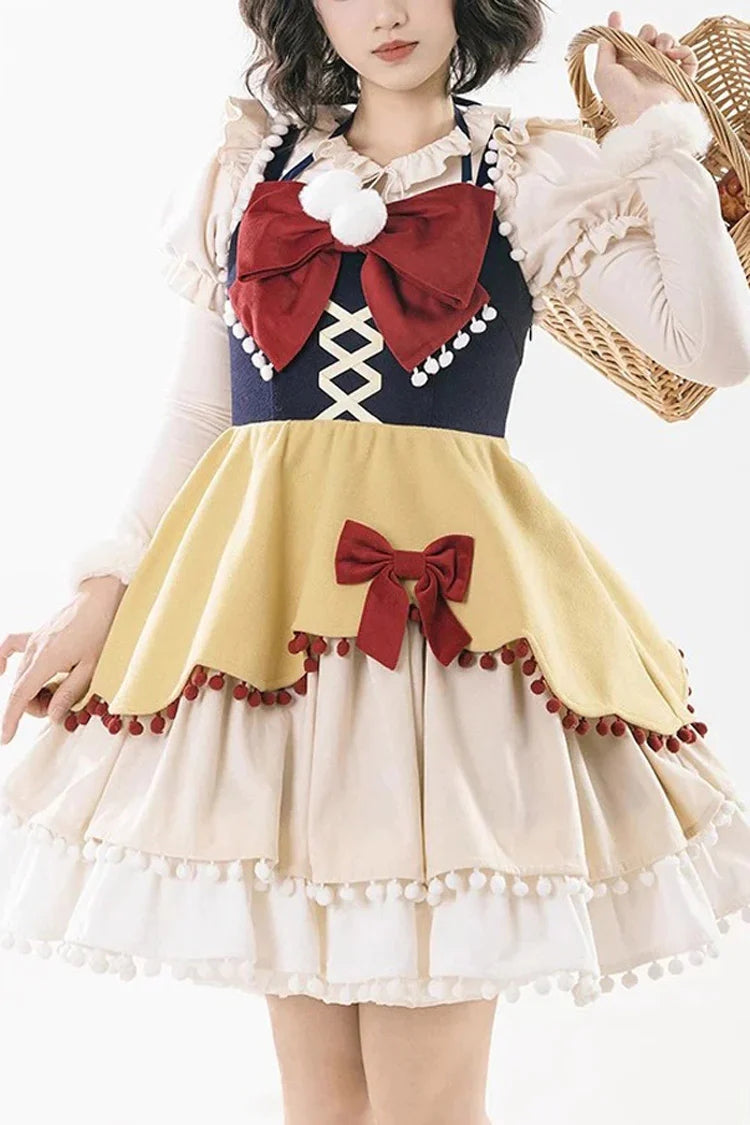 Autumn Winter Multi-Layer Ruffle JSK Dress with Bow