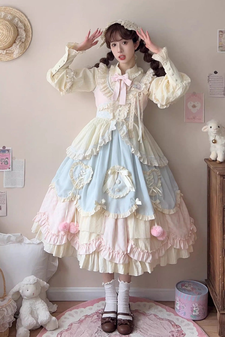 Sweet Lolita JSK Dress with Layered Ruffles and Bow