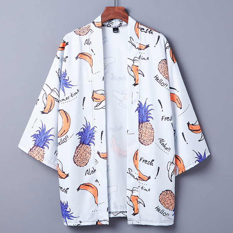 Vintage Fruits Print Kimono Outerwear