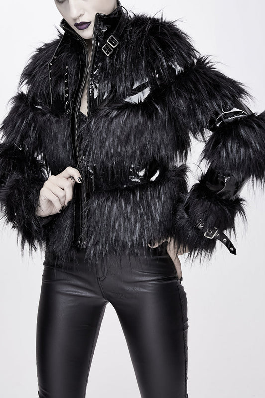 Punk Coat with Patent Leather Trim and Wool Blend