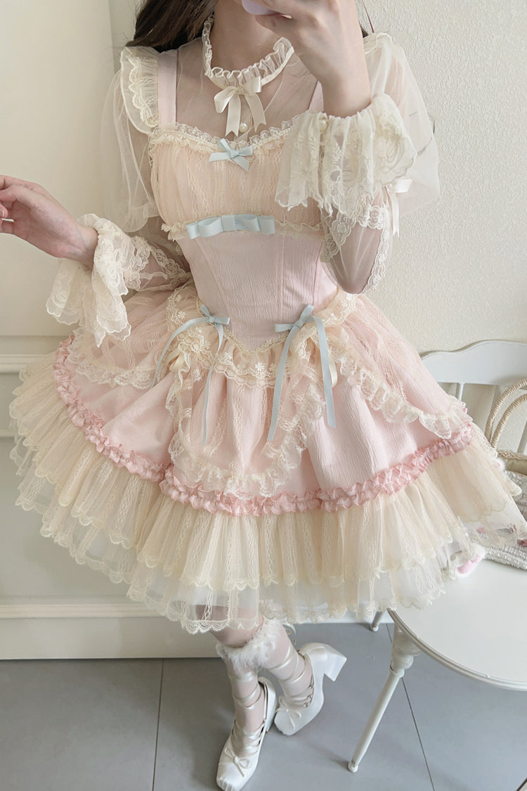 Flower Season Bow-Trim Lace Ballet Lolita Jumper Skirt in Four Colors