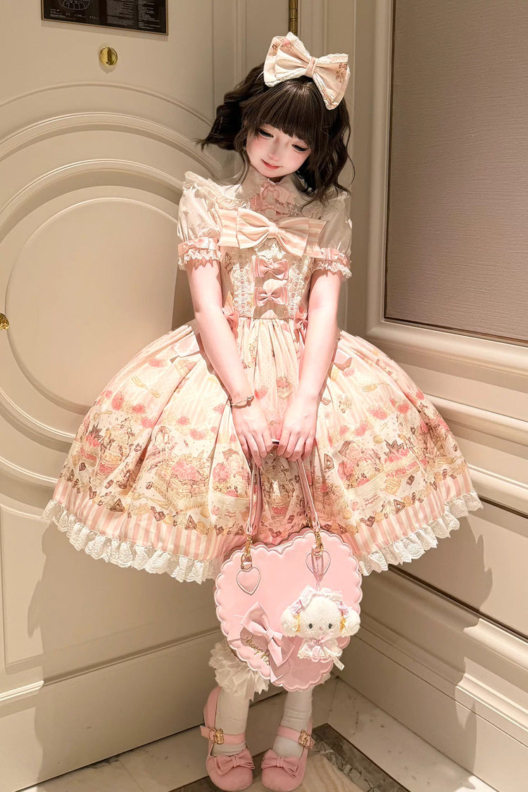 Strawberry Cheesecake Square Neck Printed Bow Lace Casual Lolita JSK