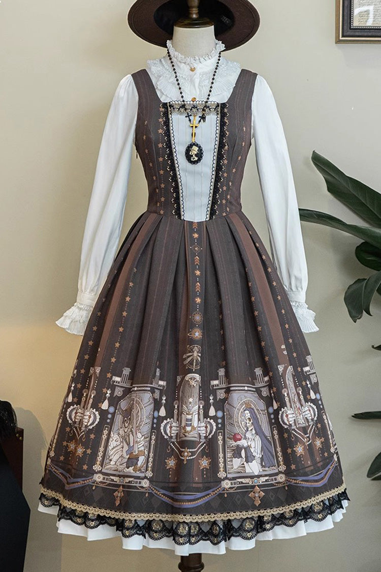 Printed Jumper Dress with Ruffles - Sweet Gothic Lolita