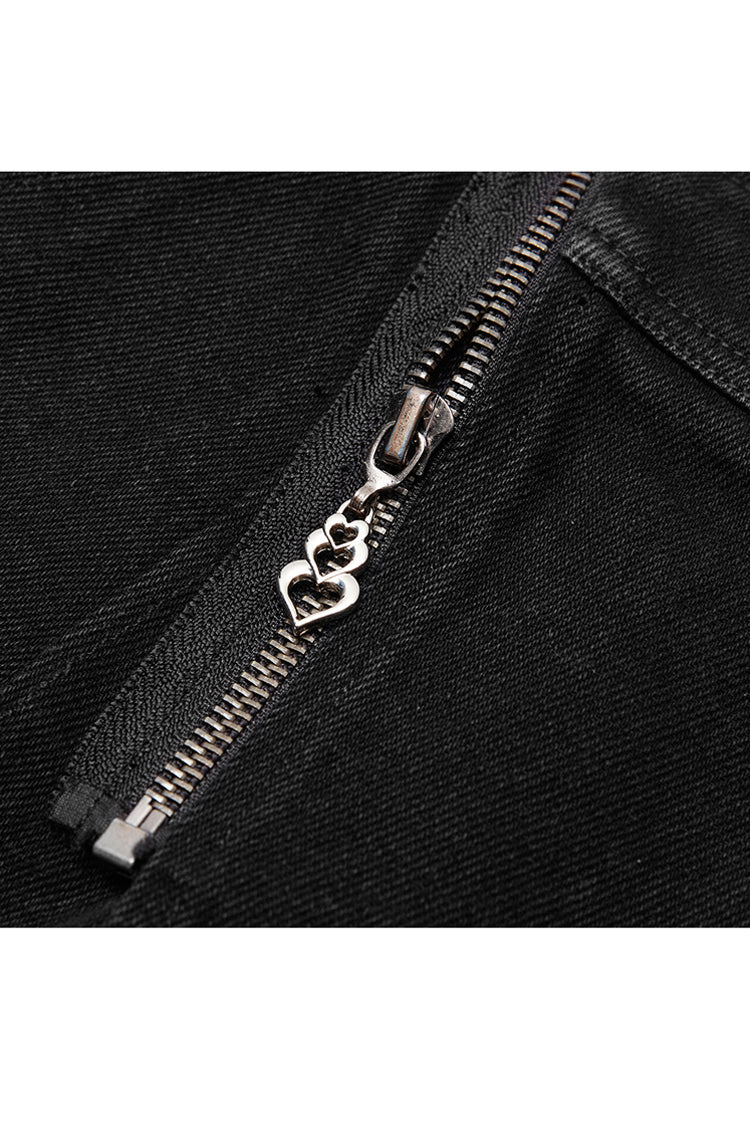 Jet Metallic Zipper High-Rise Asymmetric Punk A-Line Shorts for Women