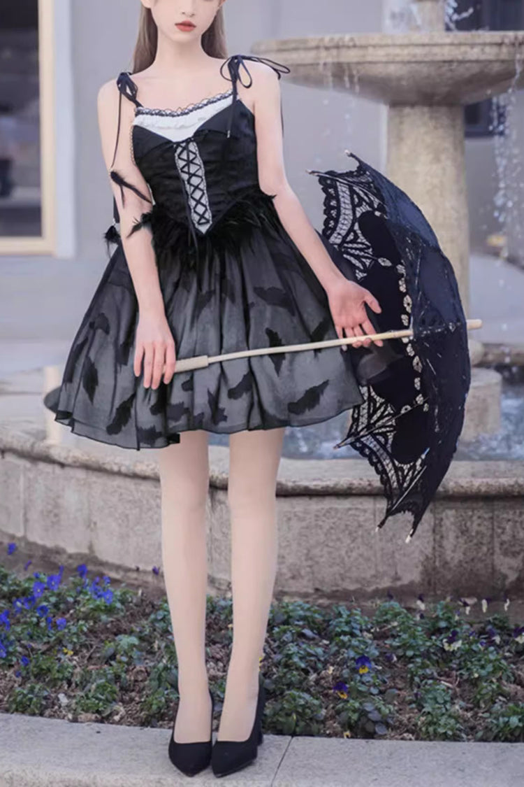 Black Swan Ballet Feather Print Gothic JSK Dress - Silent Melody
