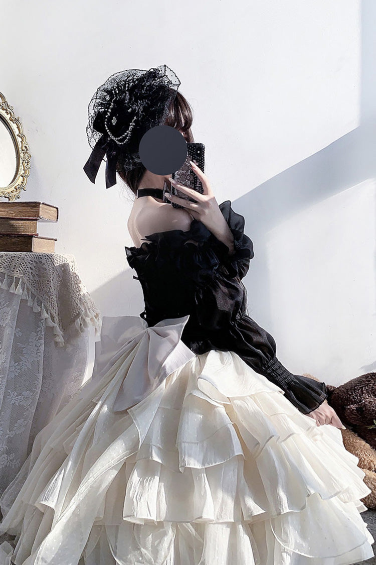 Apricot Bowknot Sweet Princess Lolita Layered Skirt Dress