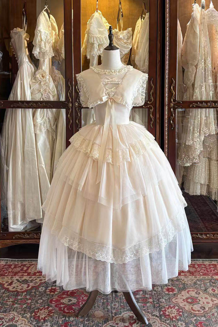 Triple-Layered Ruffled Bow Lace Sweet Elegant Lolita Dress - Dream by the Pillow