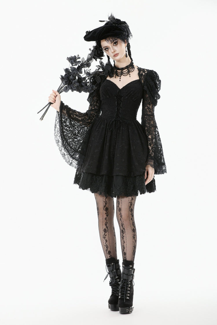 Graduation Gothic Dress with Jacquard Lace and Lace-Up