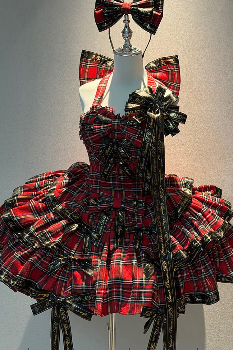 Crimson Rock Kitty Sleeveless Triple-Layer Printed Ruffled Bow Gothic Lolita JSK