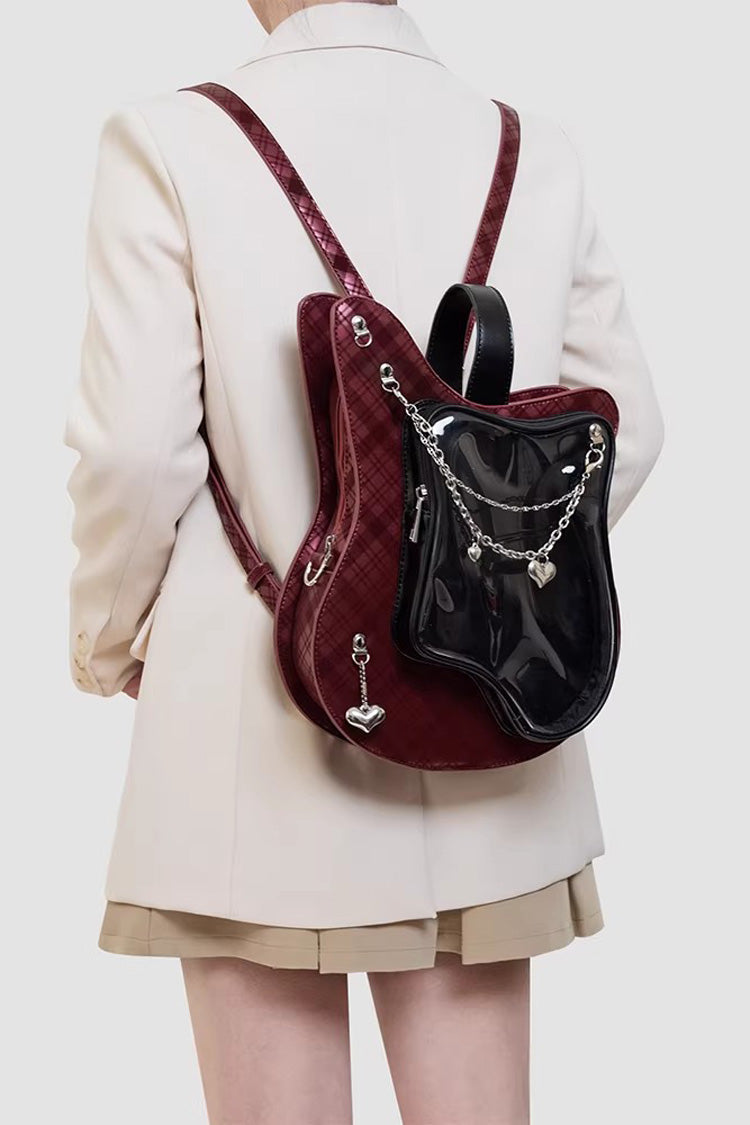 Itabag with Guitar Heart Print and Chain Decor, Sweet Lolita Style
