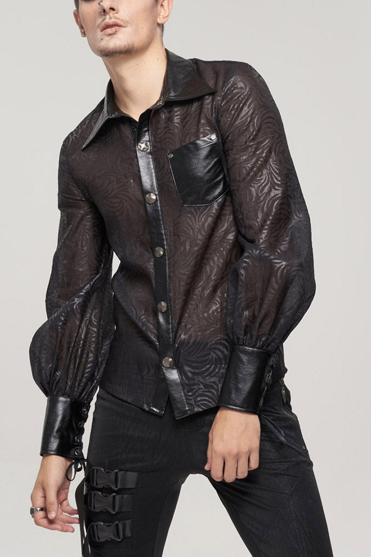 Vertical Stripe Sheer Shirt with Cuff Drawstrings