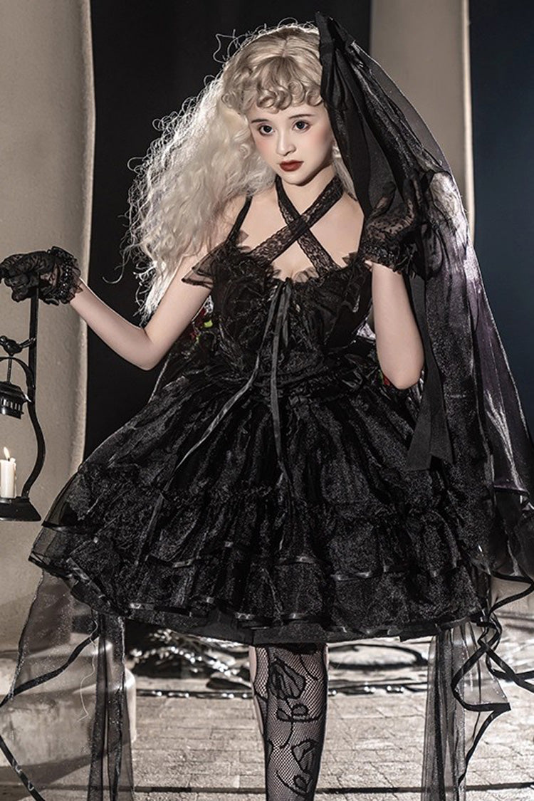 Seven Deadly Sins Sleeveless Double-Layered Ruffled Hanayome Bow Lace Gothic Plus Size Lolita JSK Dress - 3 Colors