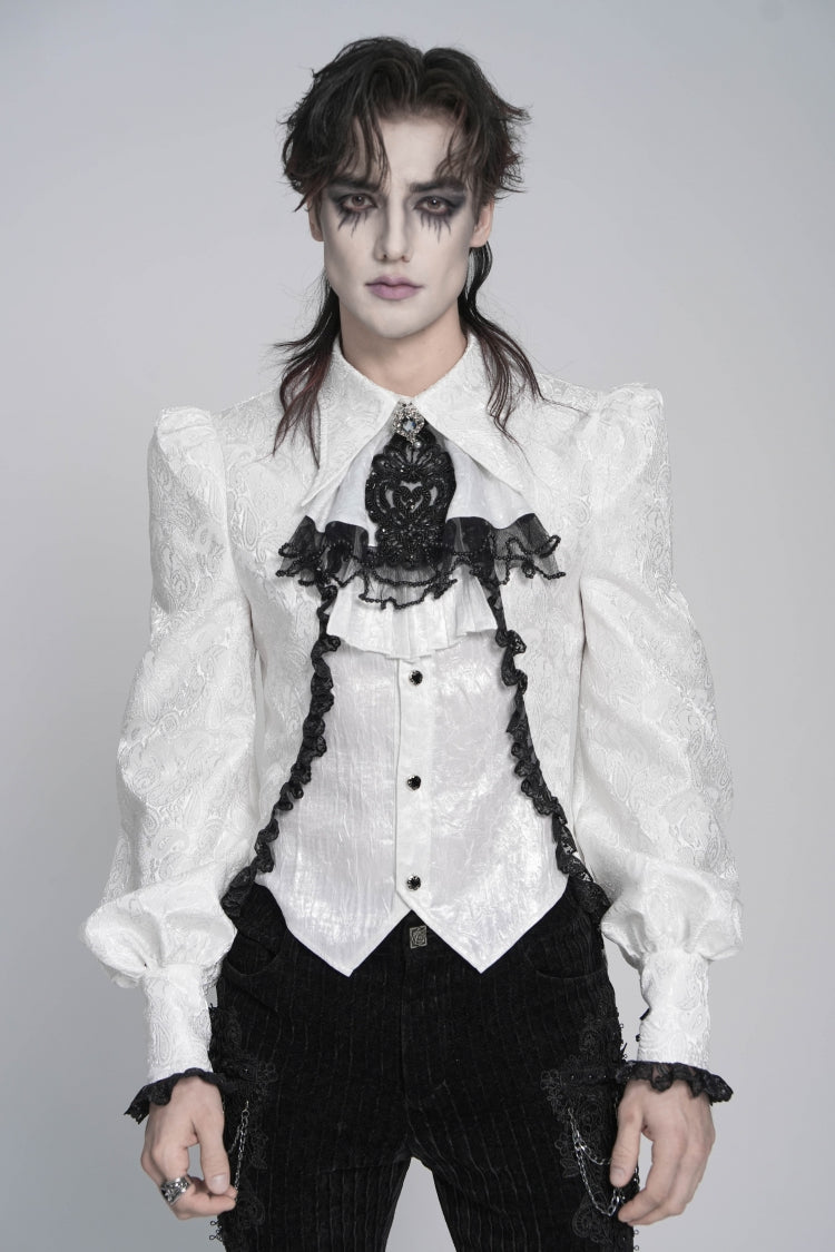 Ivory Palace Shirt for Men with Jacquard and Swallowtail Lace Details