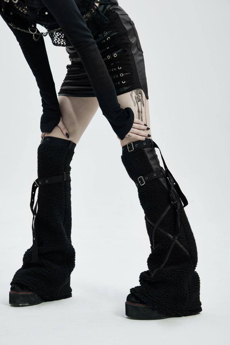 Noir Punk Boots Set with Buckles and Adjustable Straps