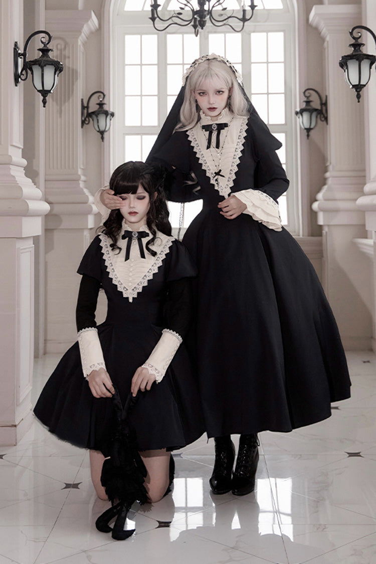 Black Gothic Short Sleeve Ruffled Nun Lolita Dress