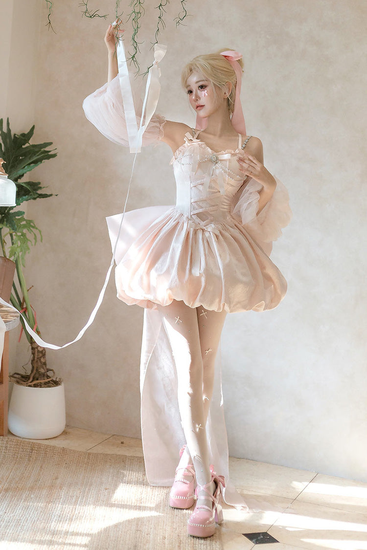 Blush Sleeveless Ruffle Bow Corset Sweet Tulip Jumper Set - The Runaway Princess
