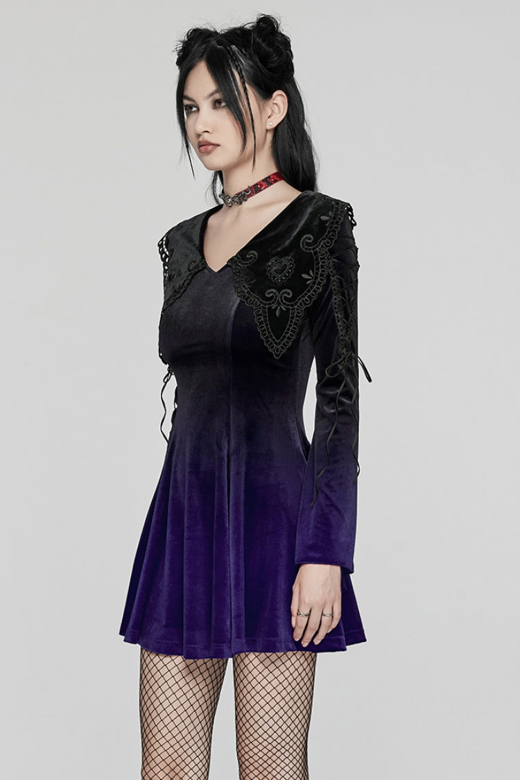 Velvet Doll Collar Gradient Embroidered Gothic Dress
