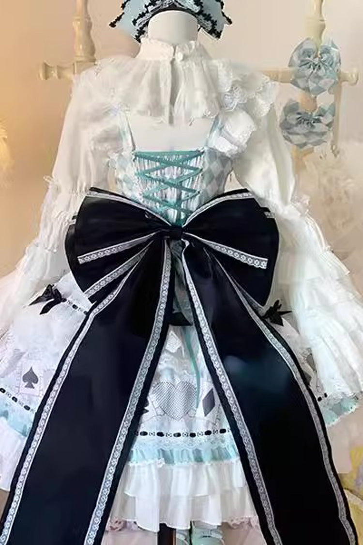 Mint Floral Sleeveless Ruffle Bow Lace Sweet Dress