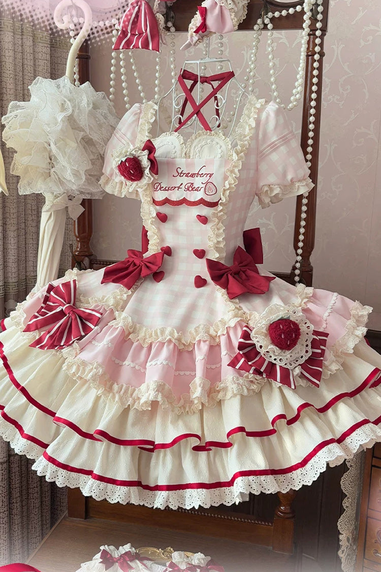 Sweetheart Strawberry Bunny Dress with Triple Ruffles & Bow