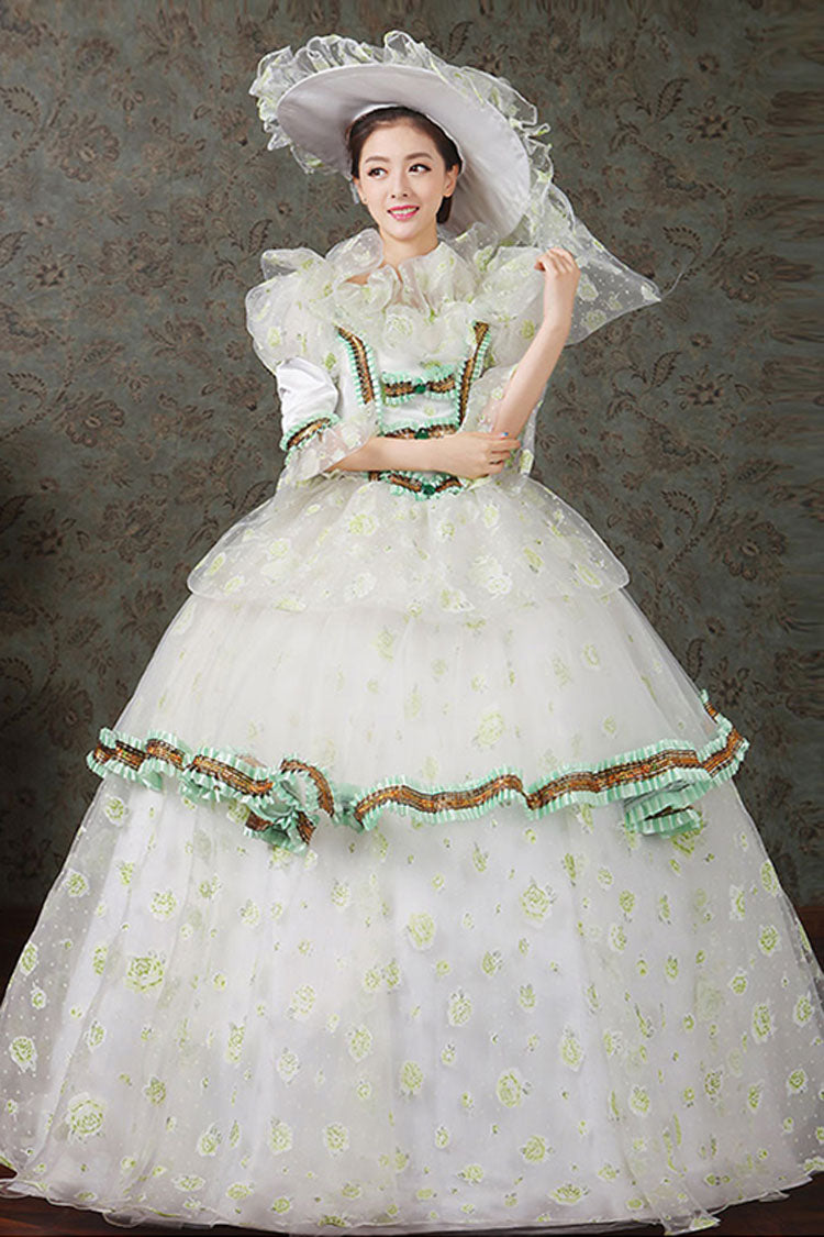 Victorian Lolita Dress with Diamond Buttons, Floral Embroidery, Multi-Layer