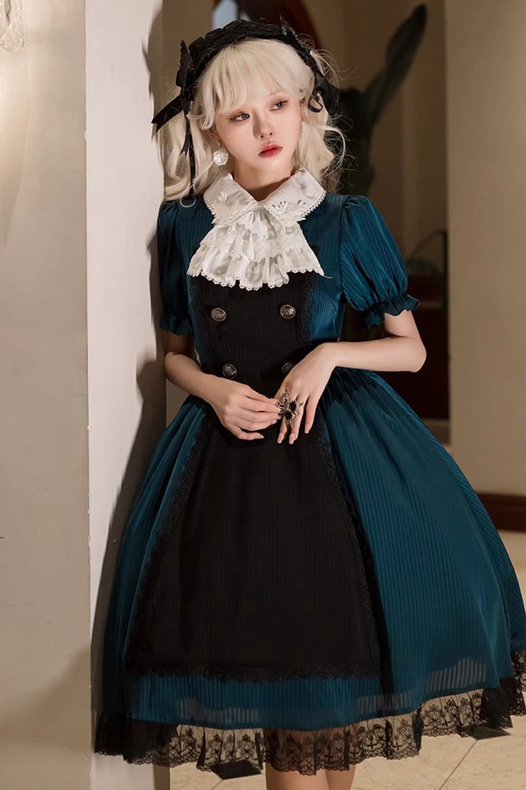 Dark Green Deacon Detachable Apron Gothic Gown
