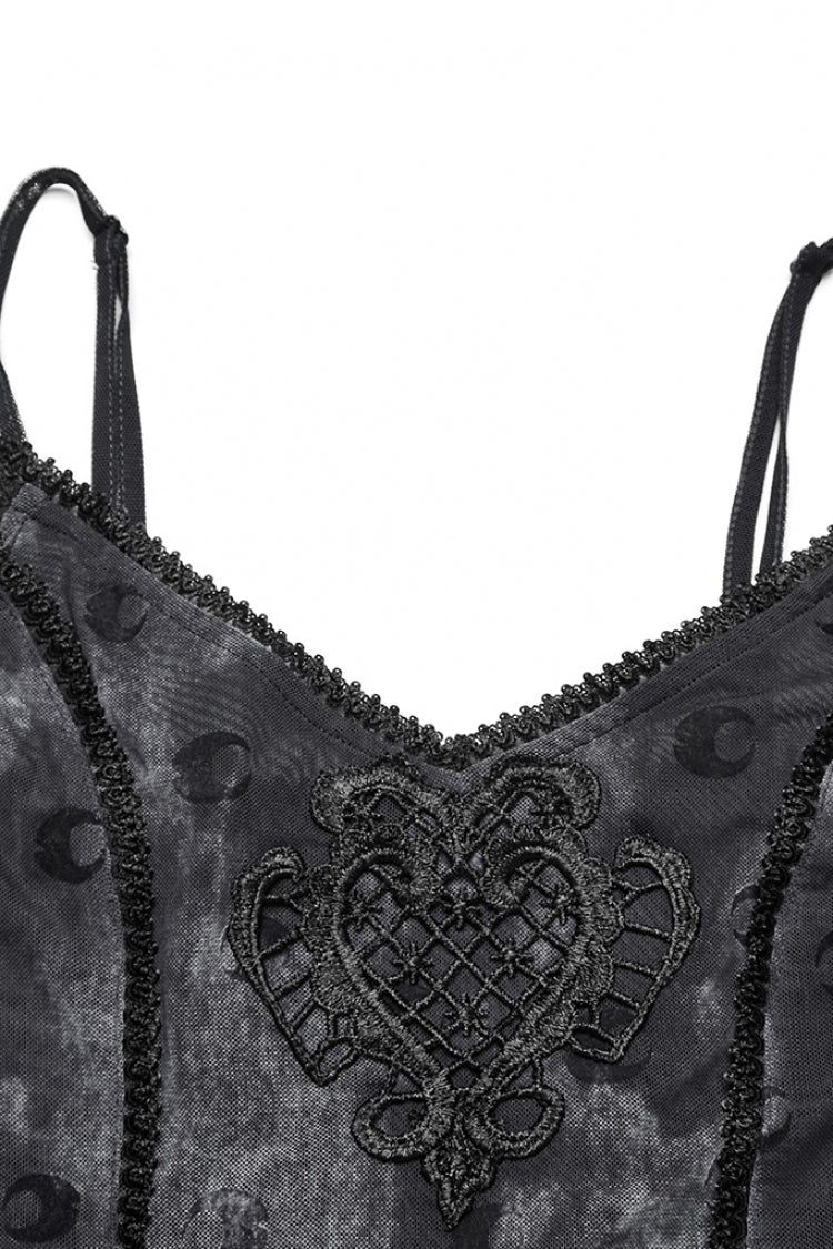 Grey Print Mesh Gothic Slip Dress with Cape