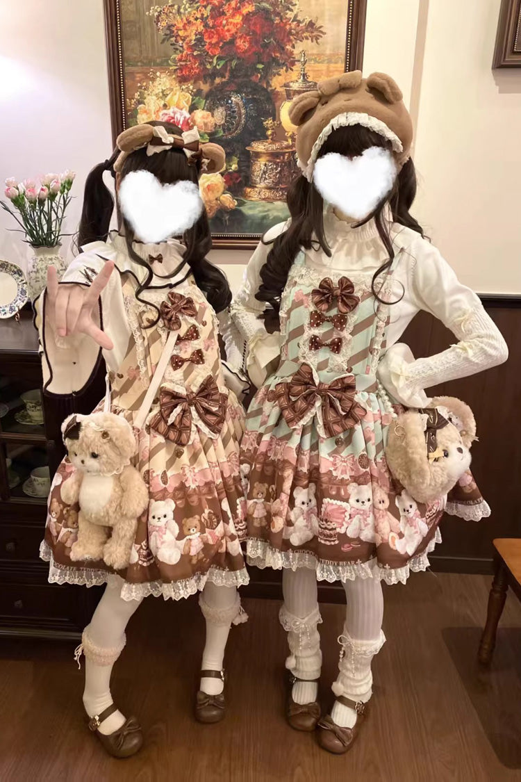 Sleeveless Lace Bow Print Strap Dress in 2 Shades - Chocolate Brownie