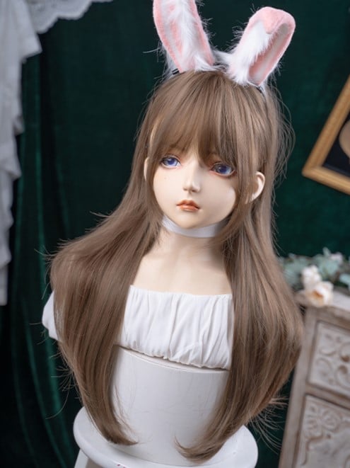 72CM Wig With Bangs Length Brown Air Wavy Light