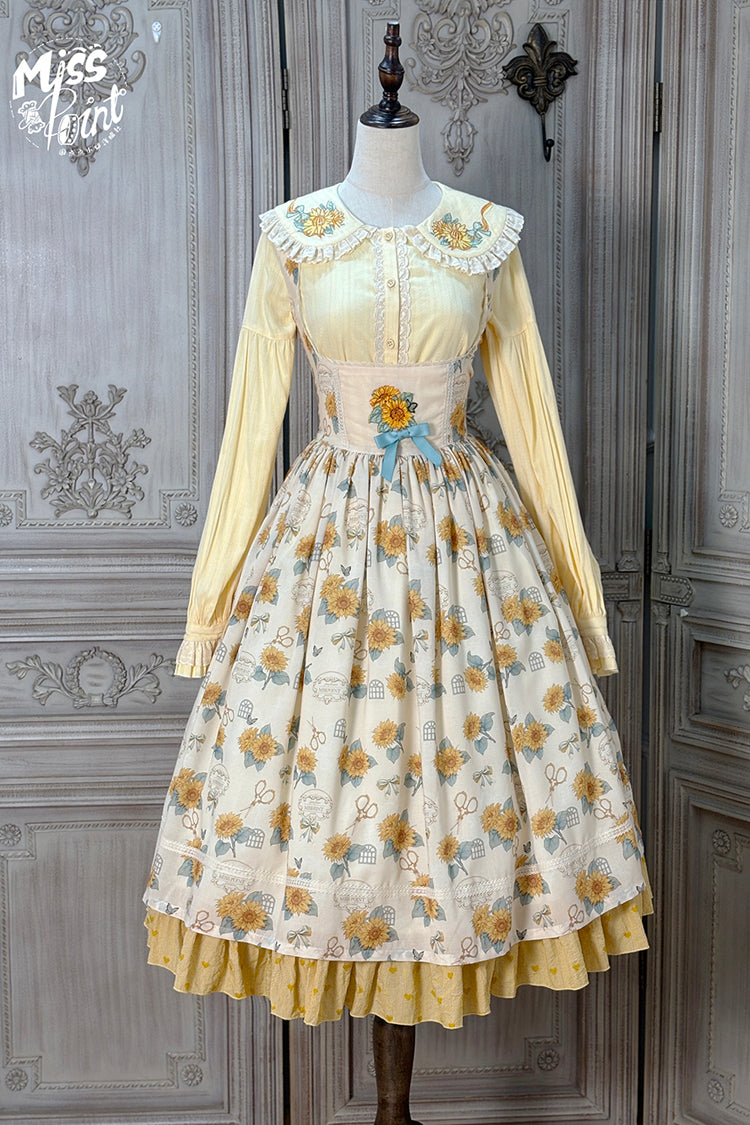 Apricot Sunflower Sleeveless Floral Bow Elegant Uplift Jsk