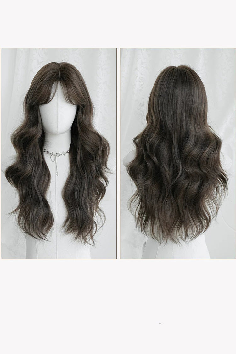 Fluffy Chestnut Brown Wavy Wig with Face-Framing Curtain Bangs