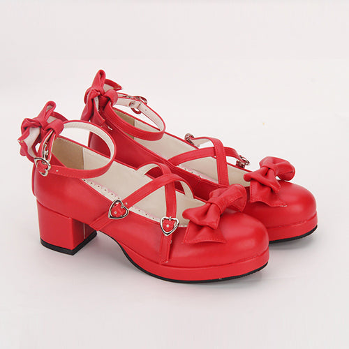 Bowknot Mid Heel Lolita Shoes with Cross Buckle - Princess Style