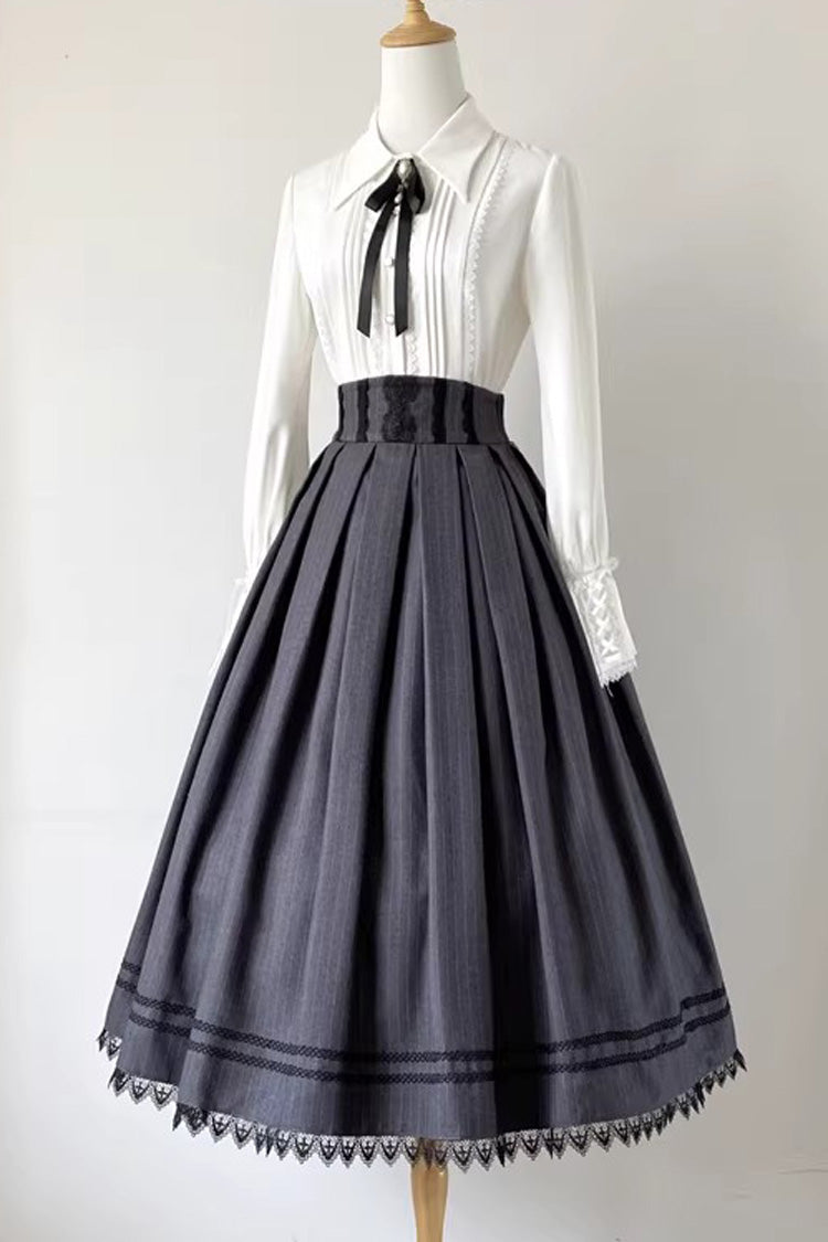 Ash Striped Gothic Skirt-Vest Ensemble with Ruffle Trim