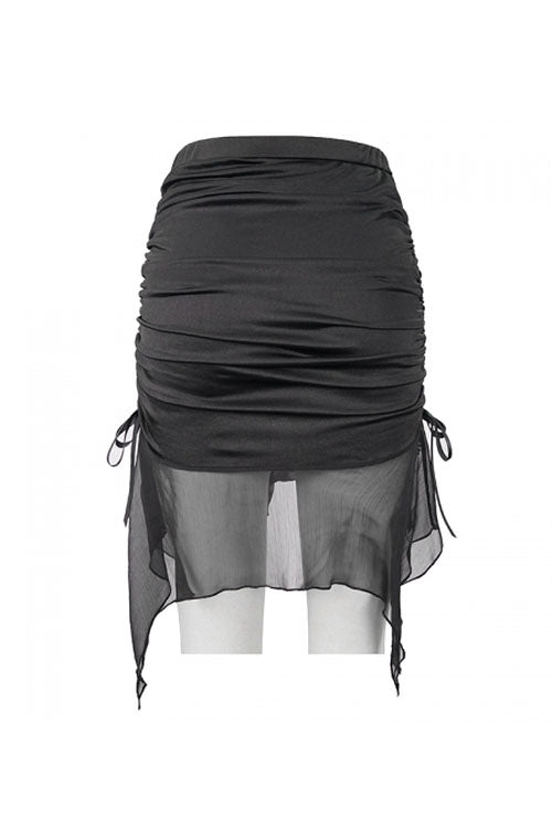 Chiffon Lace-Up Hip-Covering Gothic Swimsuit with Fishtail Skirt