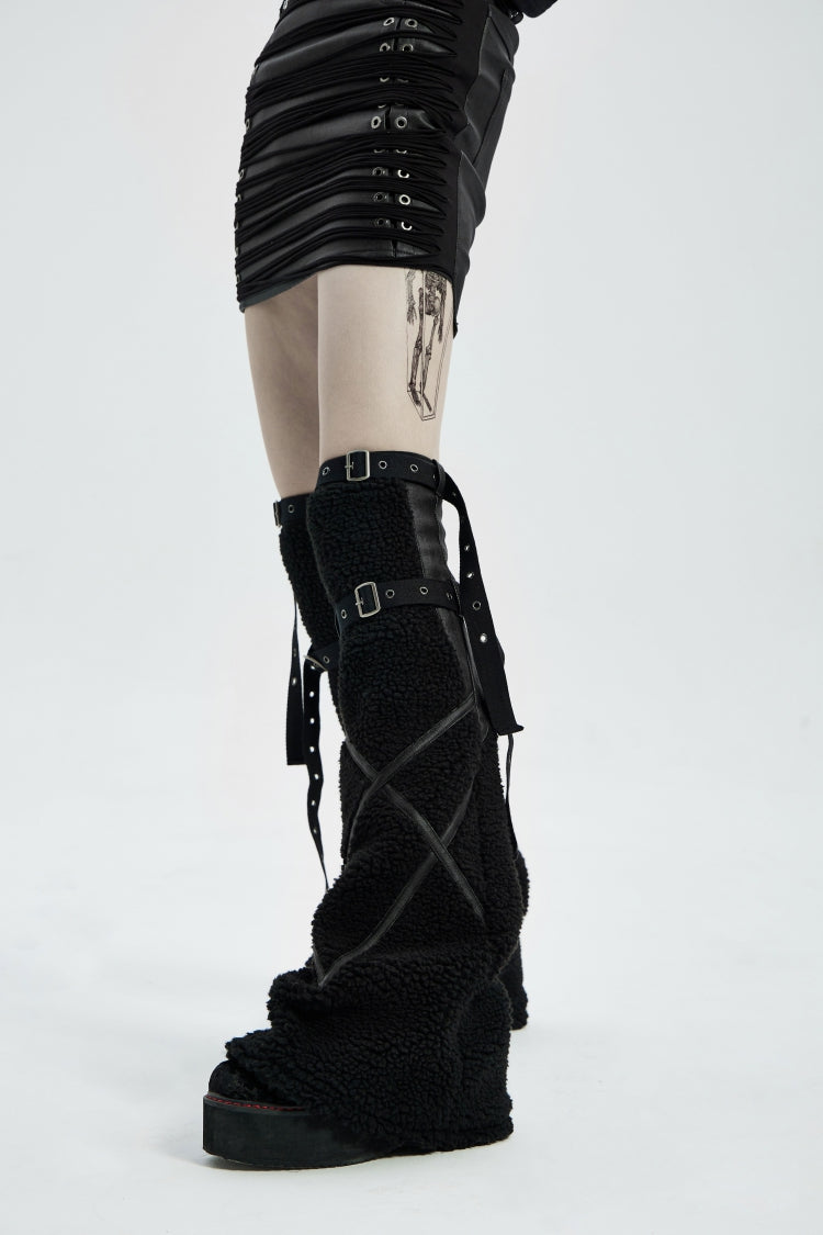 Noir Punk Boots Set with Buckles and Adjustable Straps