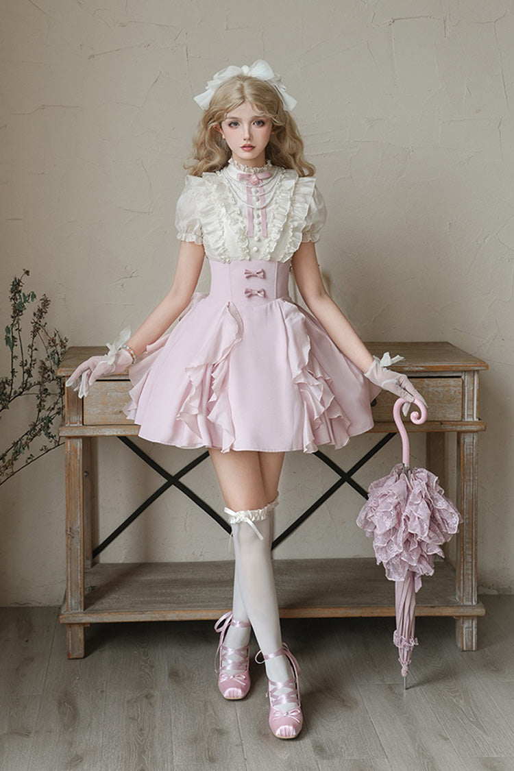 Miss Lola Stand Collar Lolita Dress with Ruffled Short Sleeves