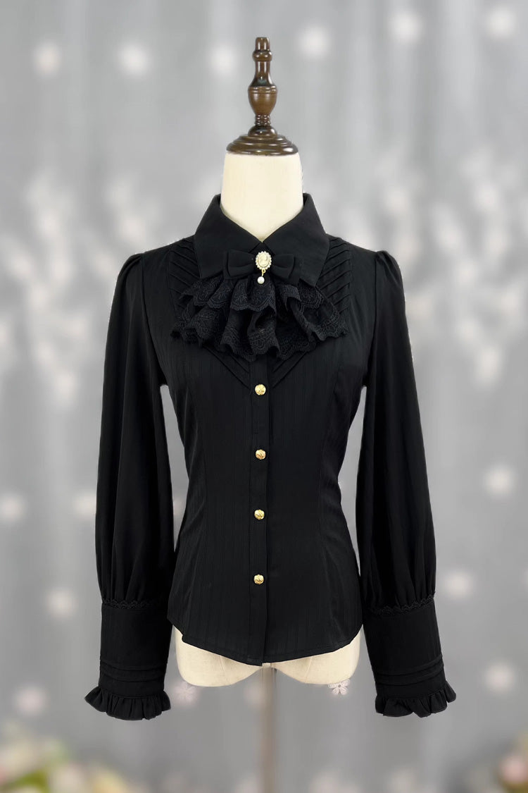 Enchanted Dreamland Lapel Collar Long Sleeve Ruffled Lace Fitted Elegant Lolita Blouse in Six Colors