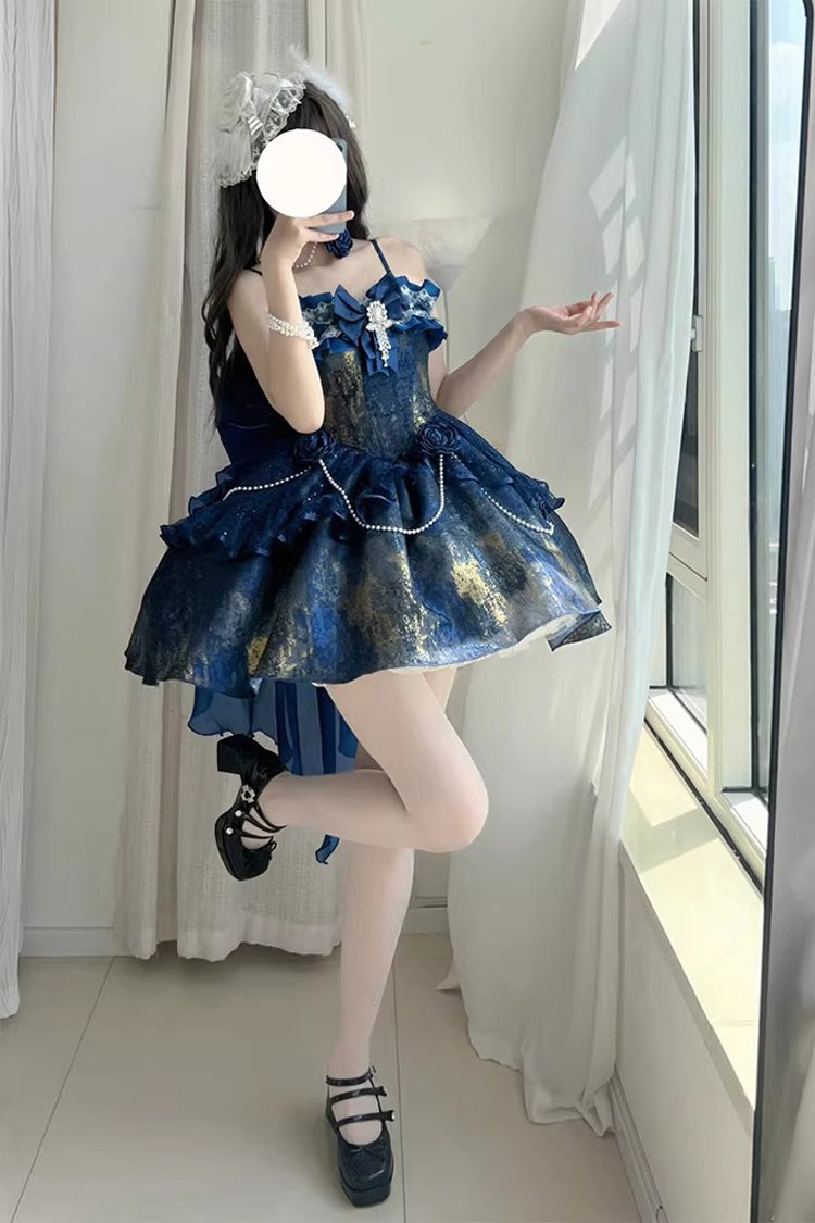 Halterneck Pearl-Adorned Ruffled Princess JSK Dress in 2 Colors - Cosmic Shimmer