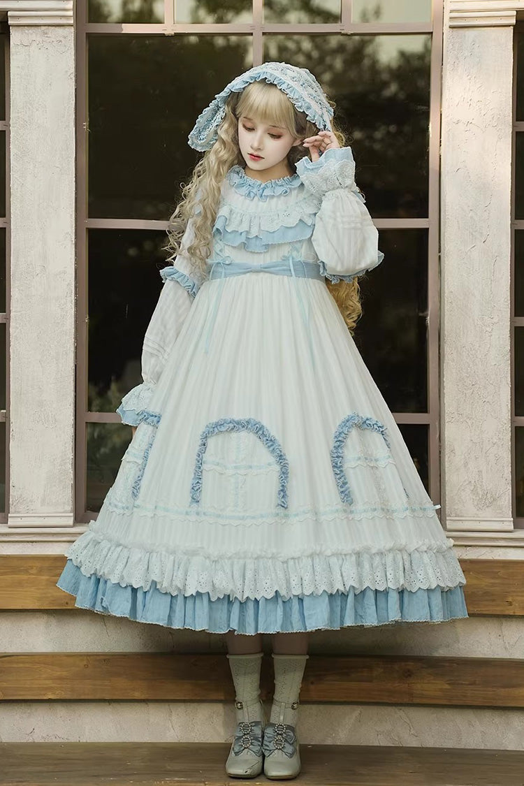 Twin Lilian Round Collar Long Sleeve Double Ruffle Bow Corset Sweet Lolita Dress