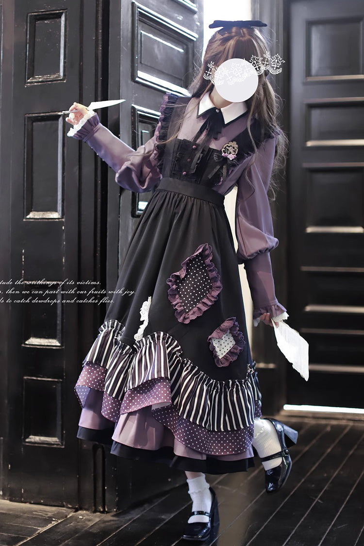 Noir Striped Double Layer Ruffle Bow Irregular JSK - Witch Academy