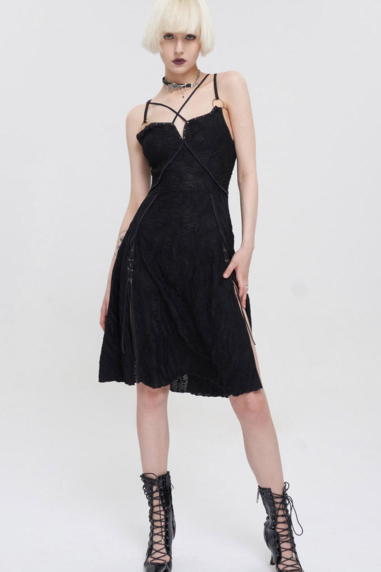 Stretch Fabric Slit-Hem Suspender Punk Dress