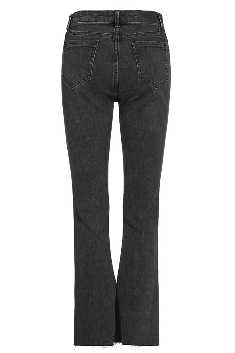 Distressed Denim Asymmetrical Flared Punk Pants with Elastic Waist