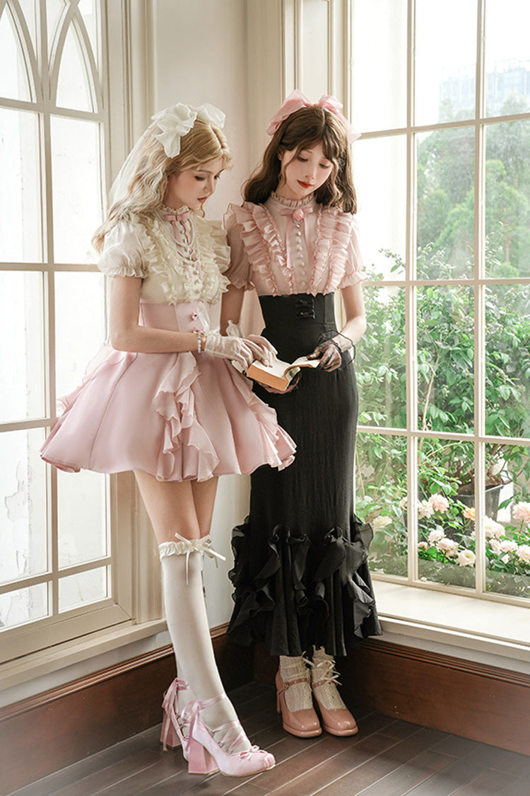 Miss Lola Stand Collar Lolita Dress with Ruffled Short Sleeves