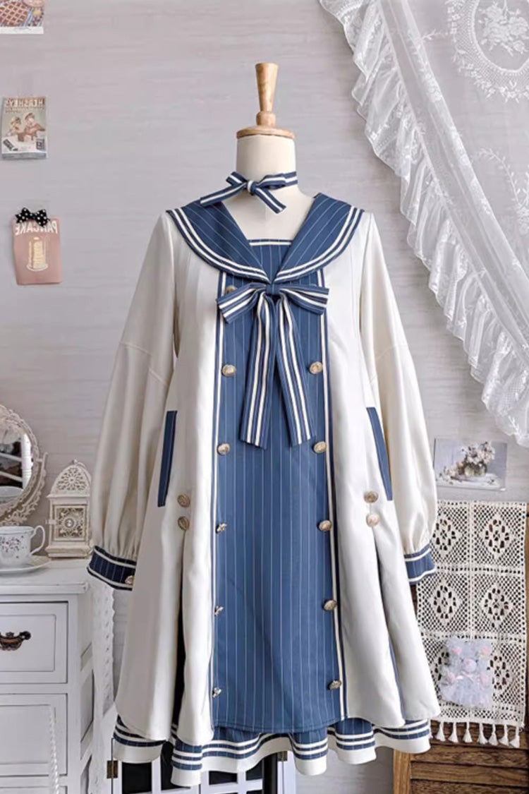 Navy Collared Long Sleeve Floral Bow Sweet Plus Size Lolita Gown