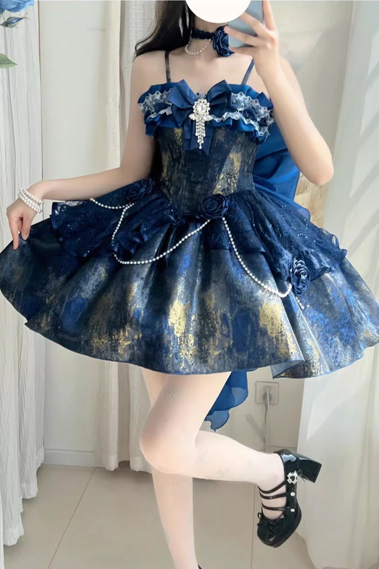 Halterneck Pearl-Adorned Ruffled Princess JSK Dress in 2 Colors - Cosmic Shimmer