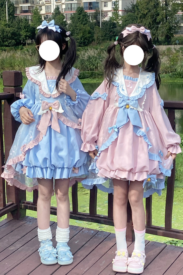 Pink Music Note Lace Sweet Lolita Dress with Bow and Ruffles